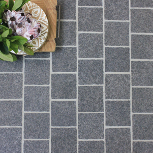 Ash Black Porcelain Cobbles Laid Brick